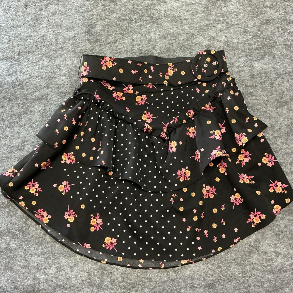 For Love & Lemons Polka Dot Feminine Girly Floral Asymmetrical Skirt